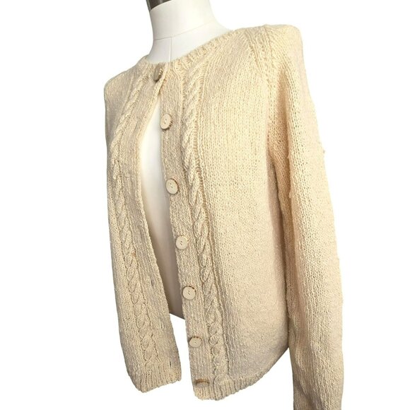 Vintage Beige Wool? Button-Up Cardigan Sweater Handmade? HS157 - Picture 2 of 8